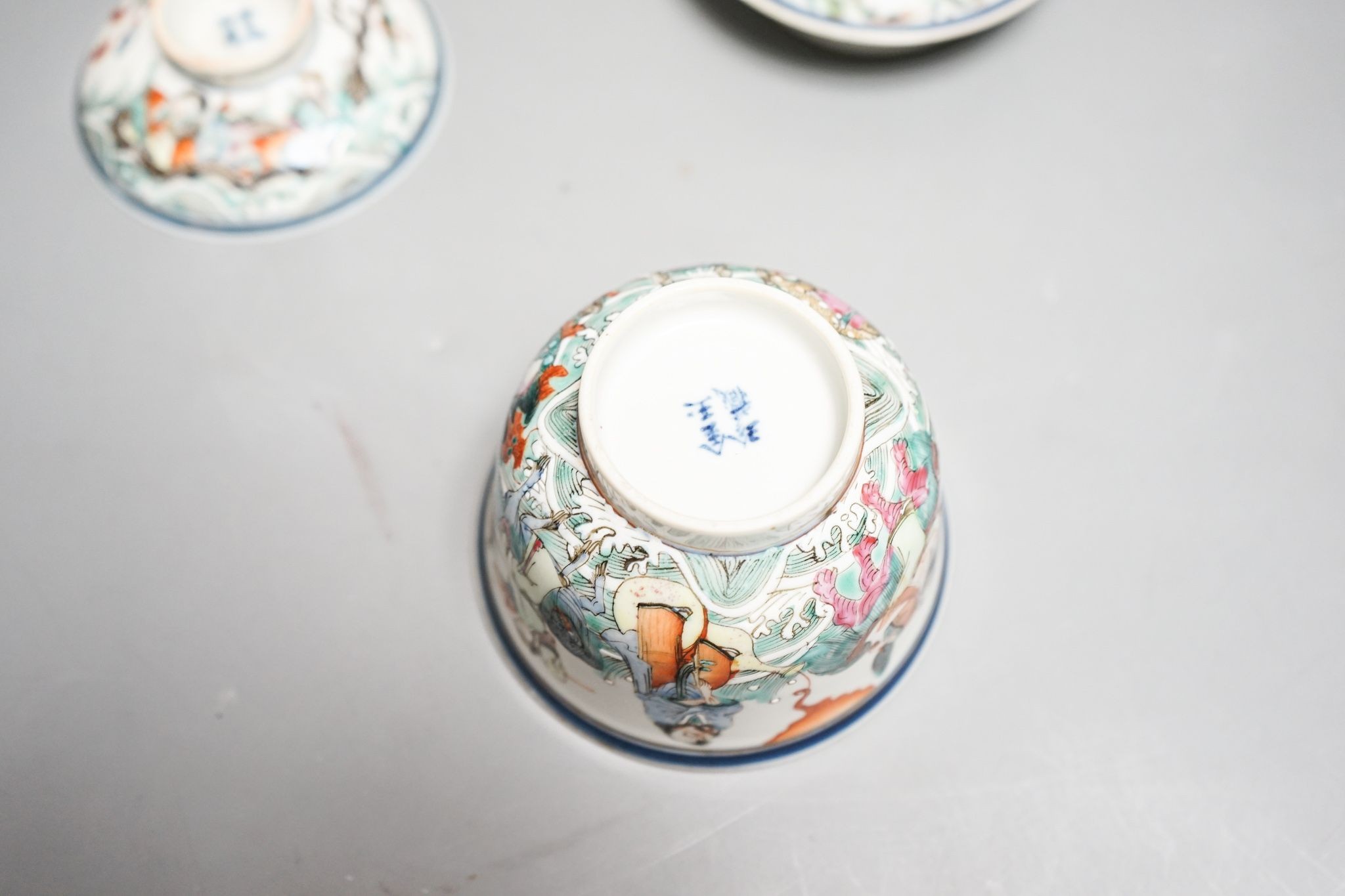 A late 19th century Chinese famille rose rice bowl, cover and stand, 11cm